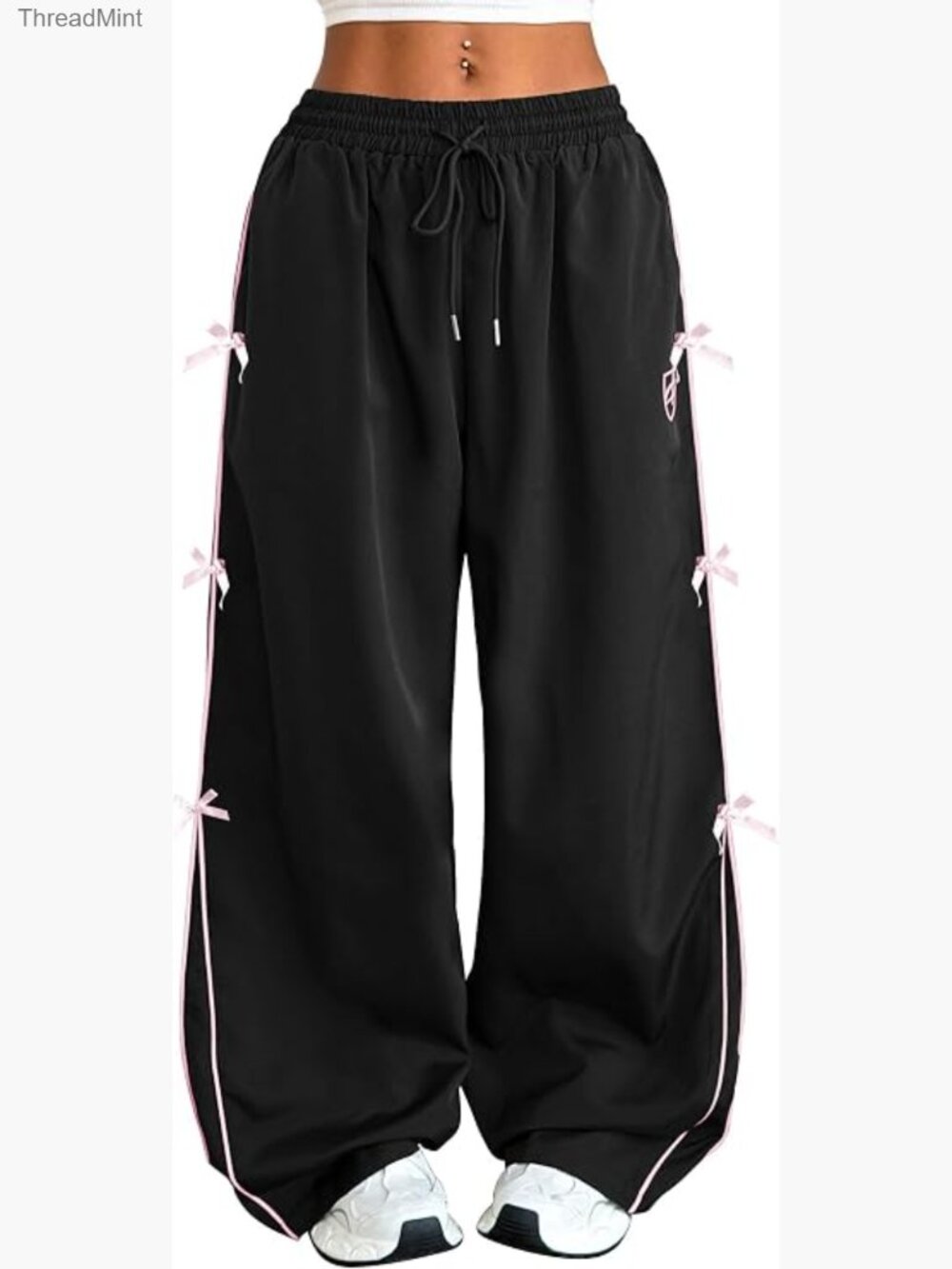 Y2K Baggy Parachute Track Pants Women Side Stripe Sweatpants High Rise